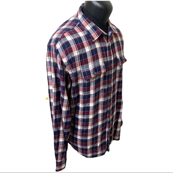 𝅺vintage Flannels Old Navy Burgundy Blue White Comfy Plaid 100% Cotton Shirt XXL - Picture 2 of 13